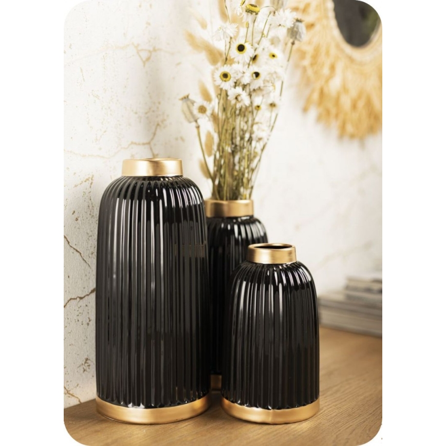 Keramisk vas ROSIE 20,5x12 cm svart/guld