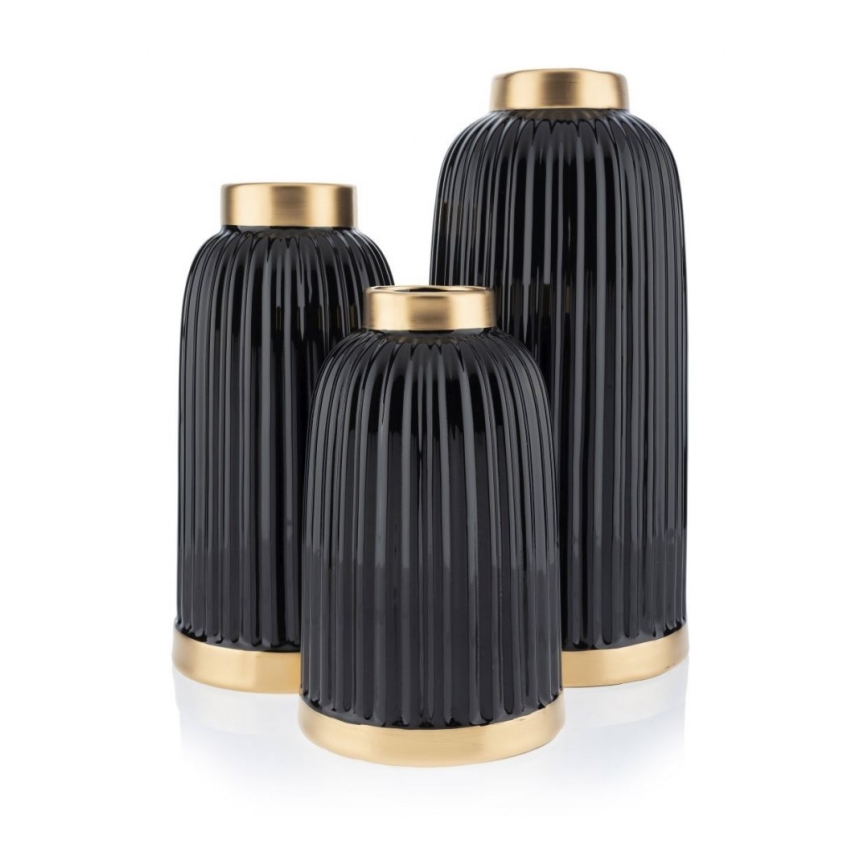 Keramisk vas ROSIE 20,5x12 cm svart/guld