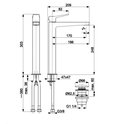 KFA Armatura 4522-712-00 - Tvättställsblandare + bottenventil MALAGA 30,3 cm polerad krom