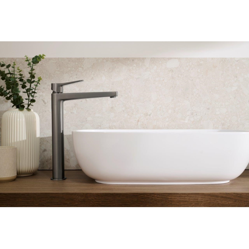 KFA Armatura 4522-712-61 - Tvättställsblandare + bottenventil MALAGA 30,3 cm metallgrå