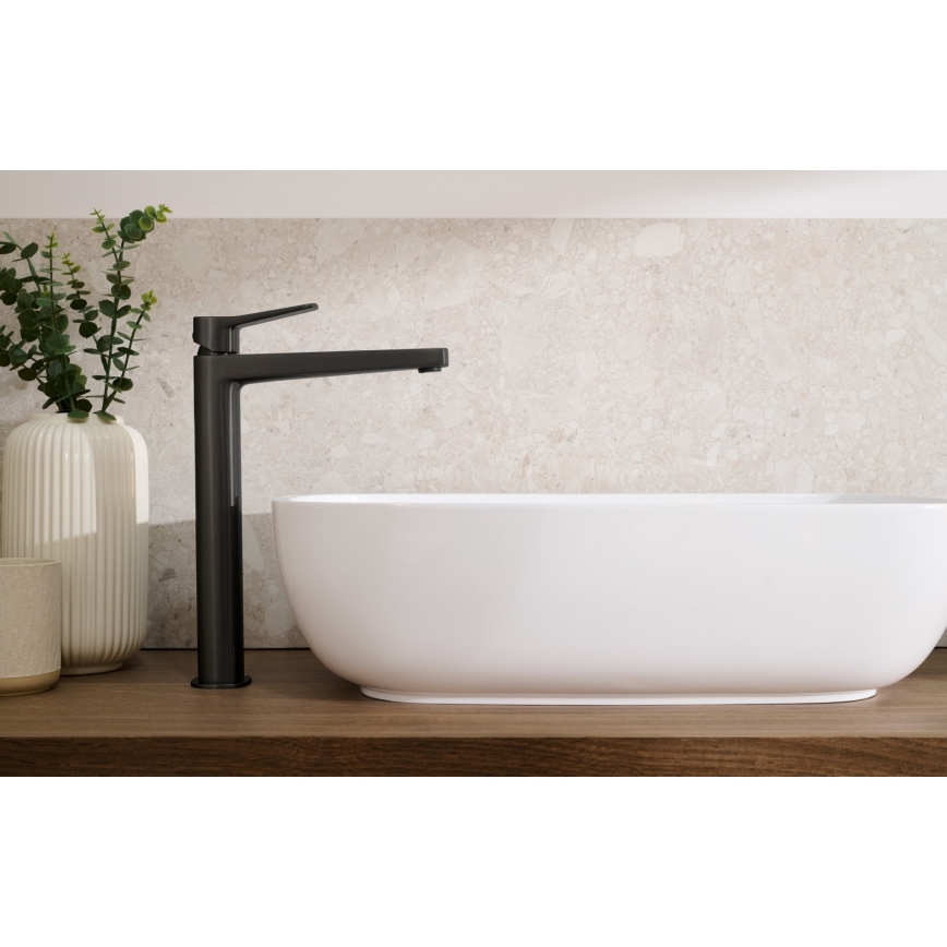 KFA Armatura 4522-815-81 - Tvättställsblandare + bottenventil MALAGA 15,9 cm svart