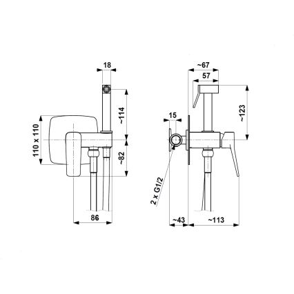 KFA Armatura 4529-512-61 - Bidettblandare med handdusch för infällt montage MALAGA metallisk grå