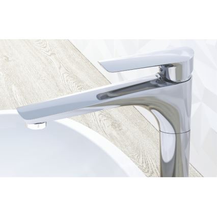 KFA Armatura 5022-712-00 - Kran till handfat + avlopp med bräddavlopp TANZANIT 28,4 cm skinande krom