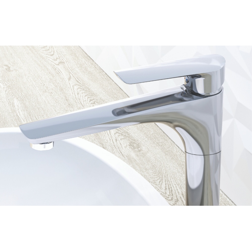 KFA Armatura 5022-712-00 - Kran till handfat + avlopp med bräddavlopp TANZANIT 28,4 cm skinande krom