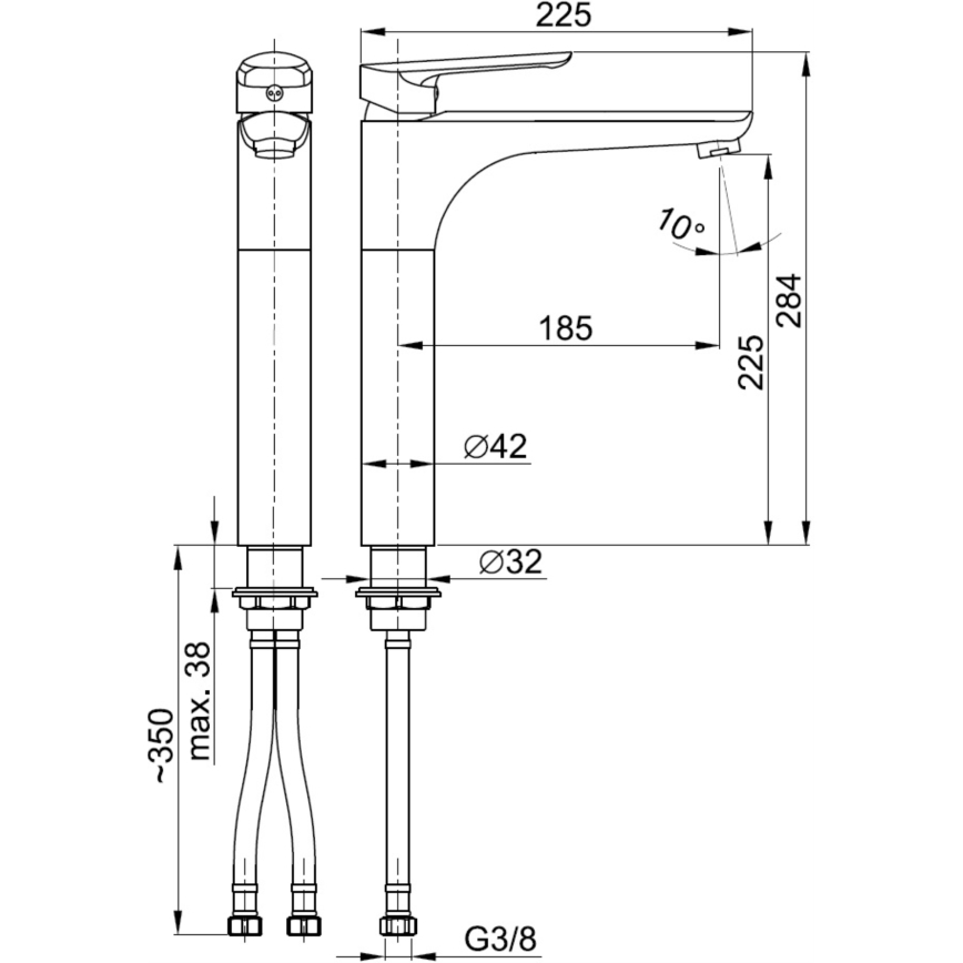 KFA Armatura 5022-712-00 - Kran till handfat + avlopp med bräddavlopp TANZANIT 28,4 cm skinande krom