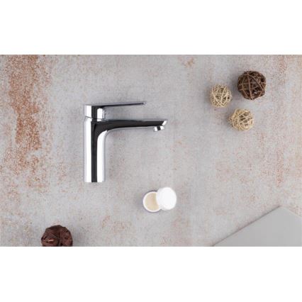 KFA Armatura 5022-815-00 - Kran till handfat + avlopp med bräddavlopp TANZANIT 15,4 cm skinande krom