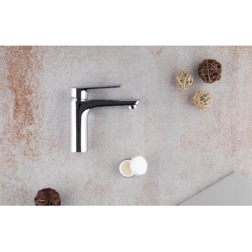 KFA Armatura 5022-815-00 - Kran till handfat + avlopp med bräddavlopp TANZANIT 15,4 cm skinande krom