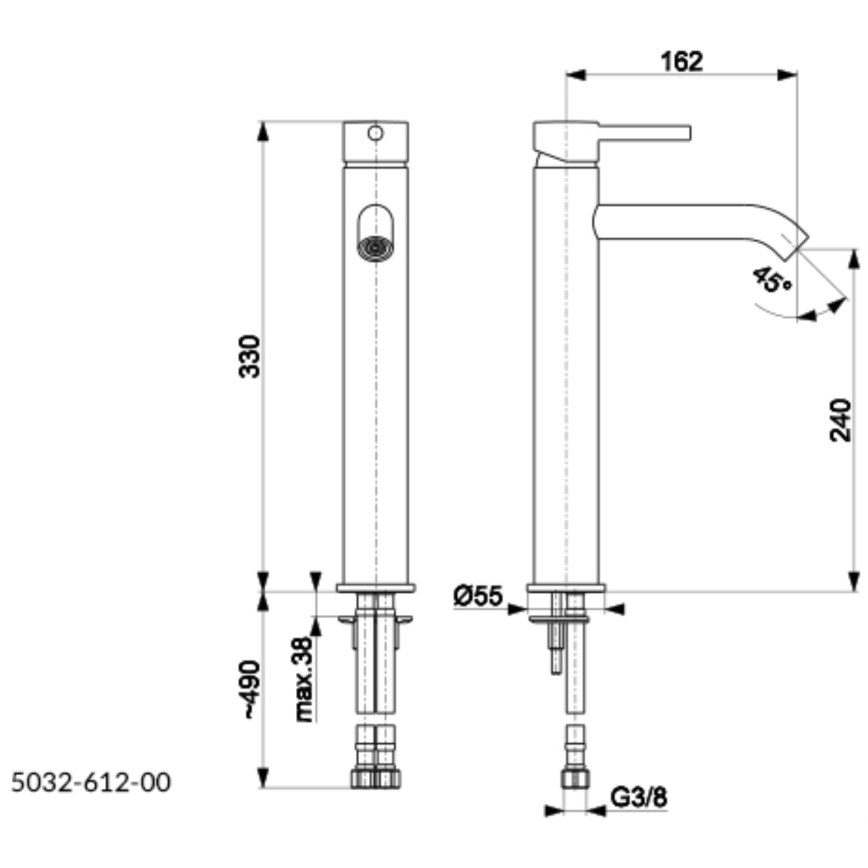 KFA Armatura 5032-612-00 - Kran till handfat + avlopp med bräddavlopp MOZA 33 cm skinande krom