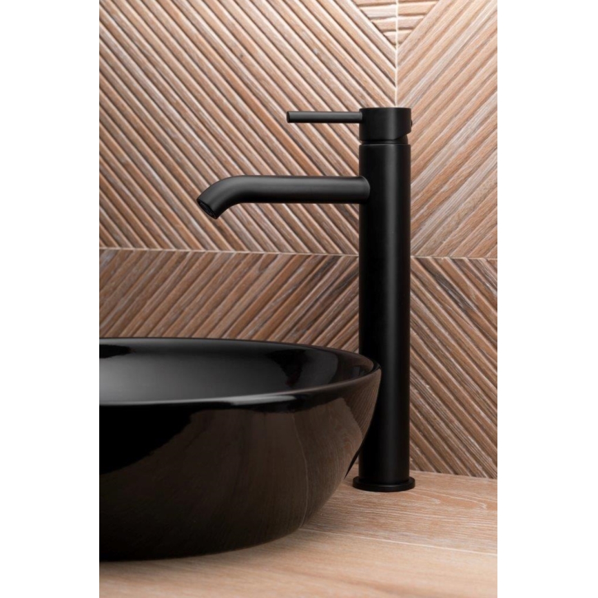 KFA Armatura 5032-612-81 - Kran till handfat + avlopp med bräddavlopp MOZA 33 cm matt svart