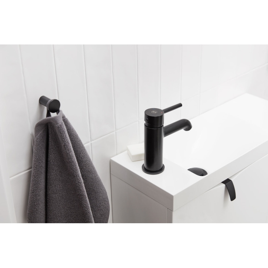 KFA Armatura 5032-815-81 - Kran till handfat + avlopp med bräddavlopp MOZA 15,2 cm matt svart