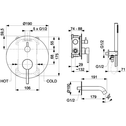 KFA Armatura 5039-401-81 - Badutrustning med dold kran MOZA matt svart