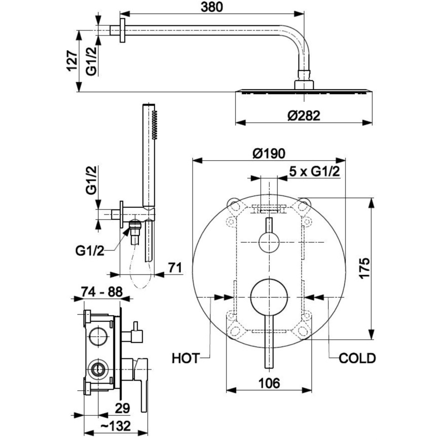 KFA Armatura 5039-501-00 - Duschset med dold kran MOZA skinande krom