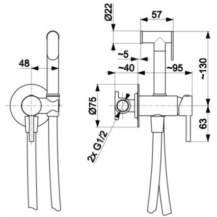 KFA Armatura 5039-512-31 - Bidéblandare med dusch för dold installation MOZA mark guld