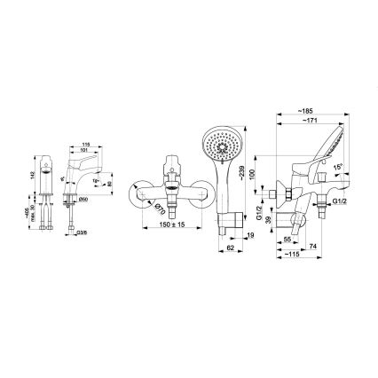 KFA Armatura 5241-003-00 - Badkarsset med kran + tvättställsblandare MORRIS skinande krom