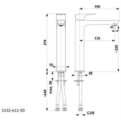 KFA Armatura 5532-612-81 - Kran till handfat MOKAIT 27,9 cm mässing/matt svart