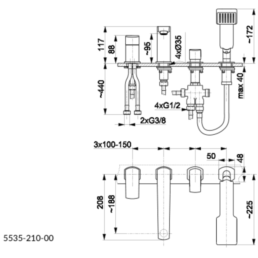 KFA Armatura 5535-210-81 - Kran till badkar 4-hål MOKAIT mässing/matt svart