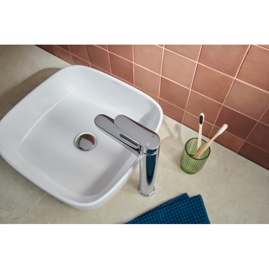 KFA Armatura 5552-712-00 - Tvättställsblandare med bottenventil och överfyllnad OTAVA 30,2 cm blank krom