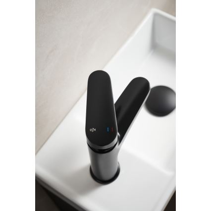 KFA Armatura 5552-815-81 - Tvättställsblandare med bottenventil och överfyllnad OTAVA 15 cm matt svart