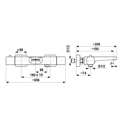 KFA Armatura 5754-010-61 - Termostatisk badkarsblandare MALAGA metallicgrå