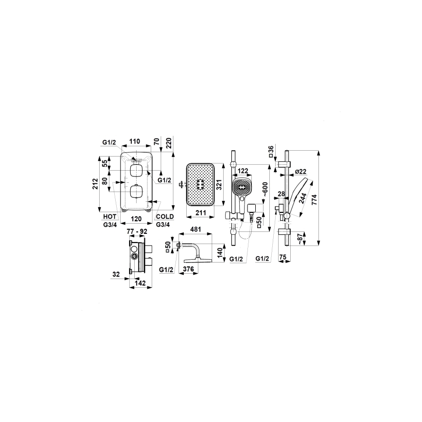 KFA Armatura 5759-301-34 - Duschset med termostatisk infälld blandare MALAGA roséguld