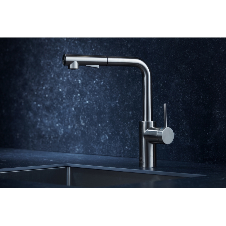 KFA Armatura 6623-110-22 - Tvättställsblandare med utdragbar spruta DUERO BASIC rostfri