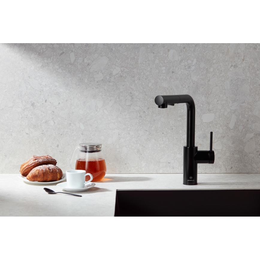 KFA Armatura 6623-110-81 - Tvättställsblandare med utdragbar spruta DUERO BASIC rostfri/matt svart