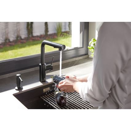 KFA Armatura 6623-110-81 - Tvättställsblandare med utdragbar spruta DUERO BASIC rostfri/matt svart