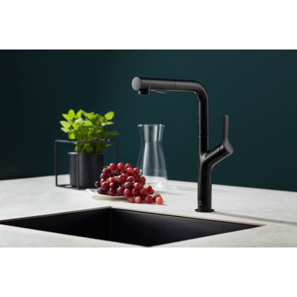 KFA Armatura 6623-220-81 - Tvättställsblandare med utdragbar spruta DUERO DESIGN rostfri/matt svart