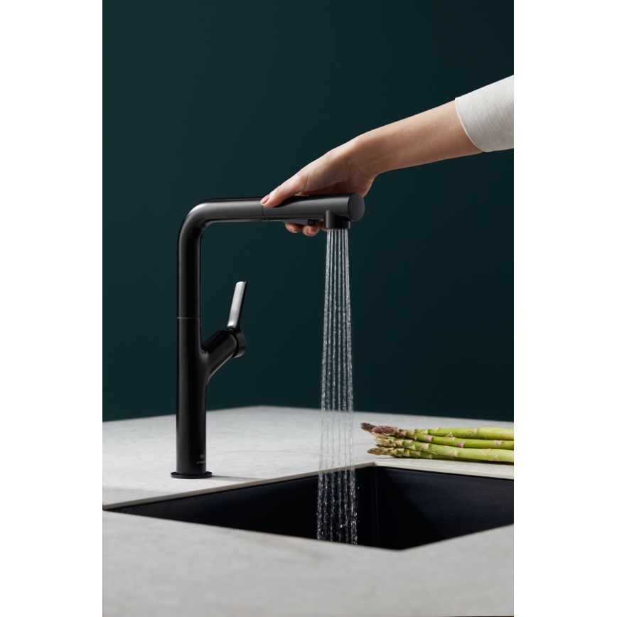 KFA Armatura 6623-220-81 - Tvättställsblandare med utdragbar spruta DUERO DESIGN rostfri/matt svart