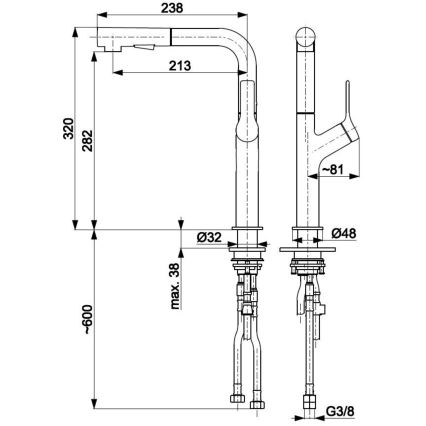 KFA Armatura 6623-220-81 - Tvättställsblandare med utdragbar spruta DUERO DESIGN rostfri/matt svart