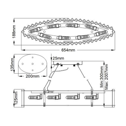 Kichler - LED badrumsljuskrona på textilsladd CRYSTAL SKYE 8xG9/3W/230V IP44