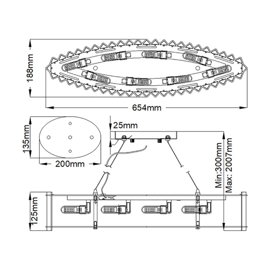 Kichler - LED badrumsljuskrona på textilsladd CRYSTAL SKYE 8xG9/3W/230V IP44