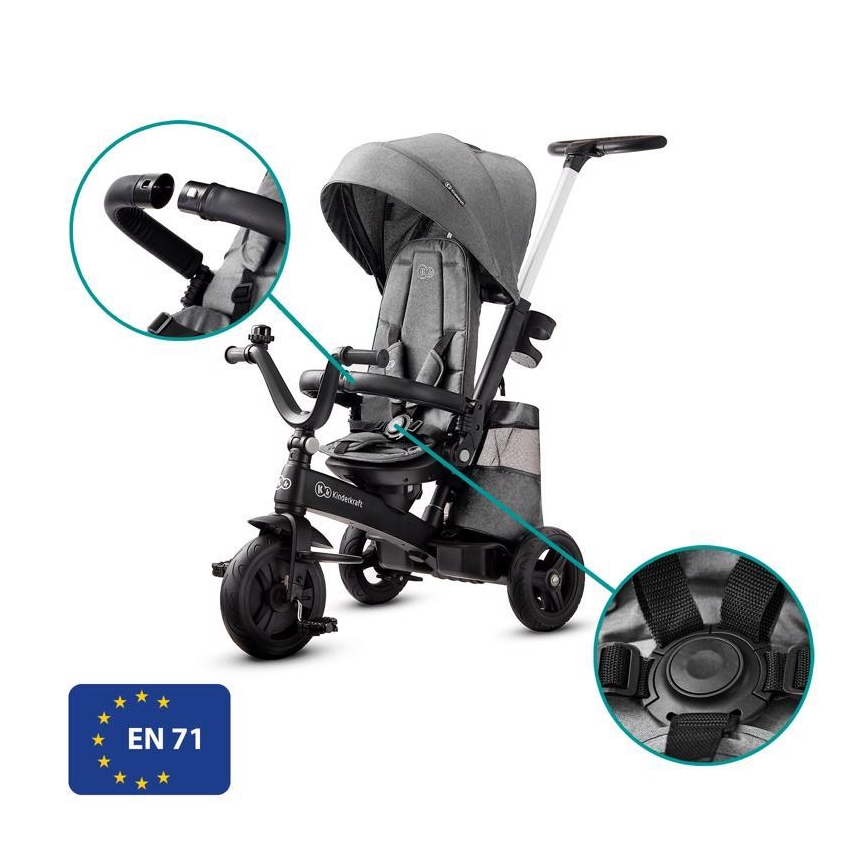 KINDERKRAFT - Barn trehjuling 5v1 EASYTWIST grå/svart
