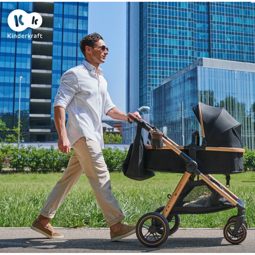 KINDERKRAFT - Kombinations barnvagn 3i1 ESME Pure svart + bilstol MINK PRO