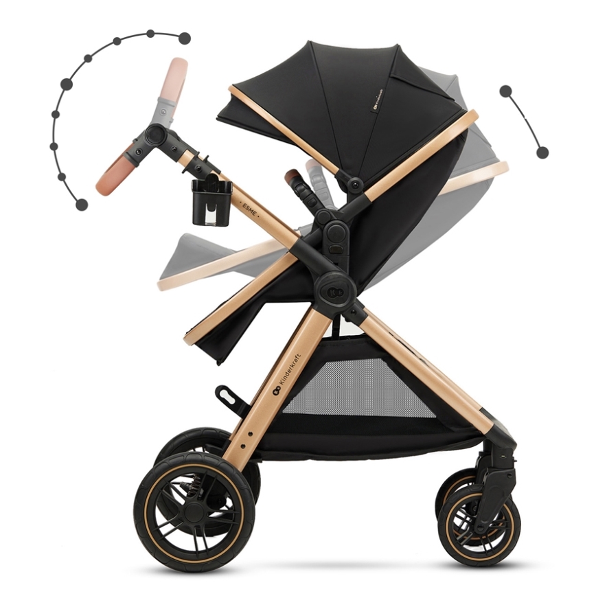 KINDERKRAFT - Kombinations barnvagn 3i1 ESME Pure svart + bilstol MINK PRO