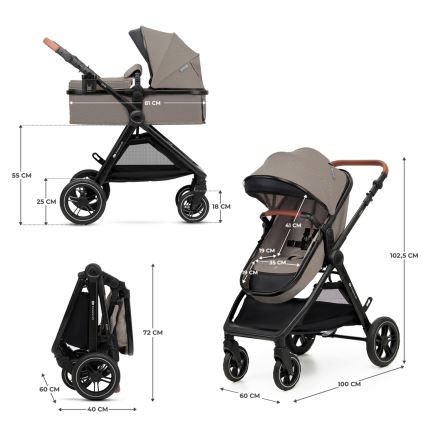 KINDERKRAFT - Kombinations barnvagn 3i1 ESME Sand beige + bilstol MINK PRO