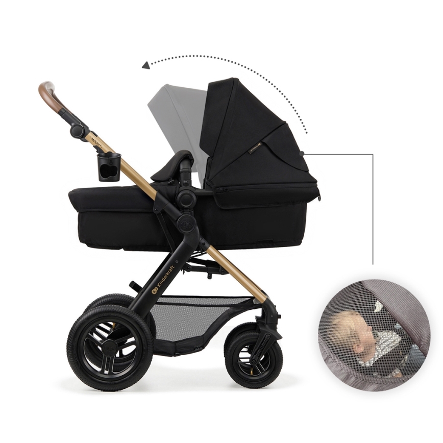 KINDERKRAFT - Kombinations barnvagn 3i1 MOOV 2 AIR Pure svart + bilstol MINK PRO