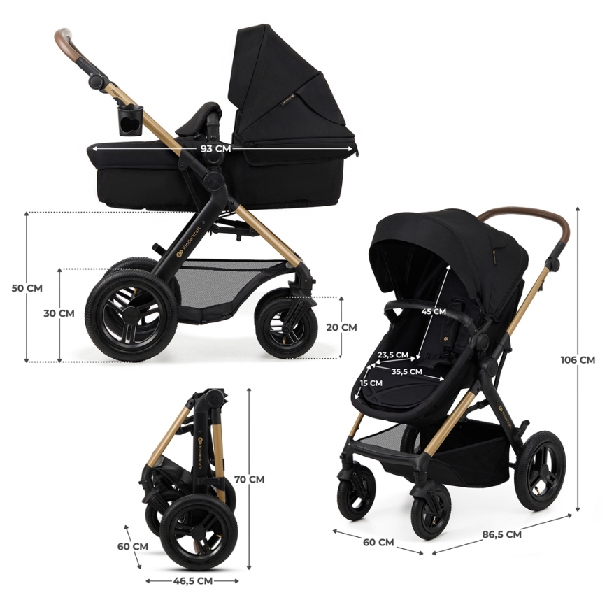 KINDERKRAFT - Kombinations barnvagn 3i1 MOOV 2 AIR Pure svart + bilstol MINK PRO