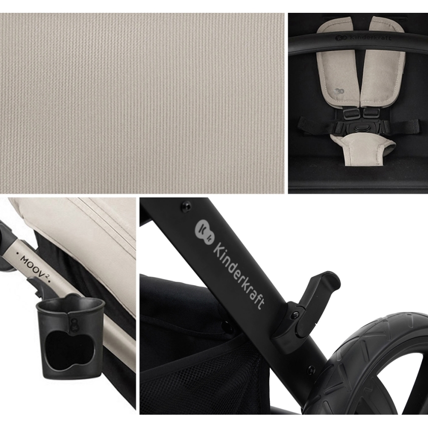 KINDERKRAFT - Kombinations barnvagn 3i1 MOOV 2 Moonlight grå + bilstol MINK PRO