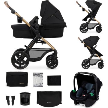 KINDERKRAFT - Kombinations barnvagn 3i1 MOOV 2 Pure svart + bilstol MINK PRO