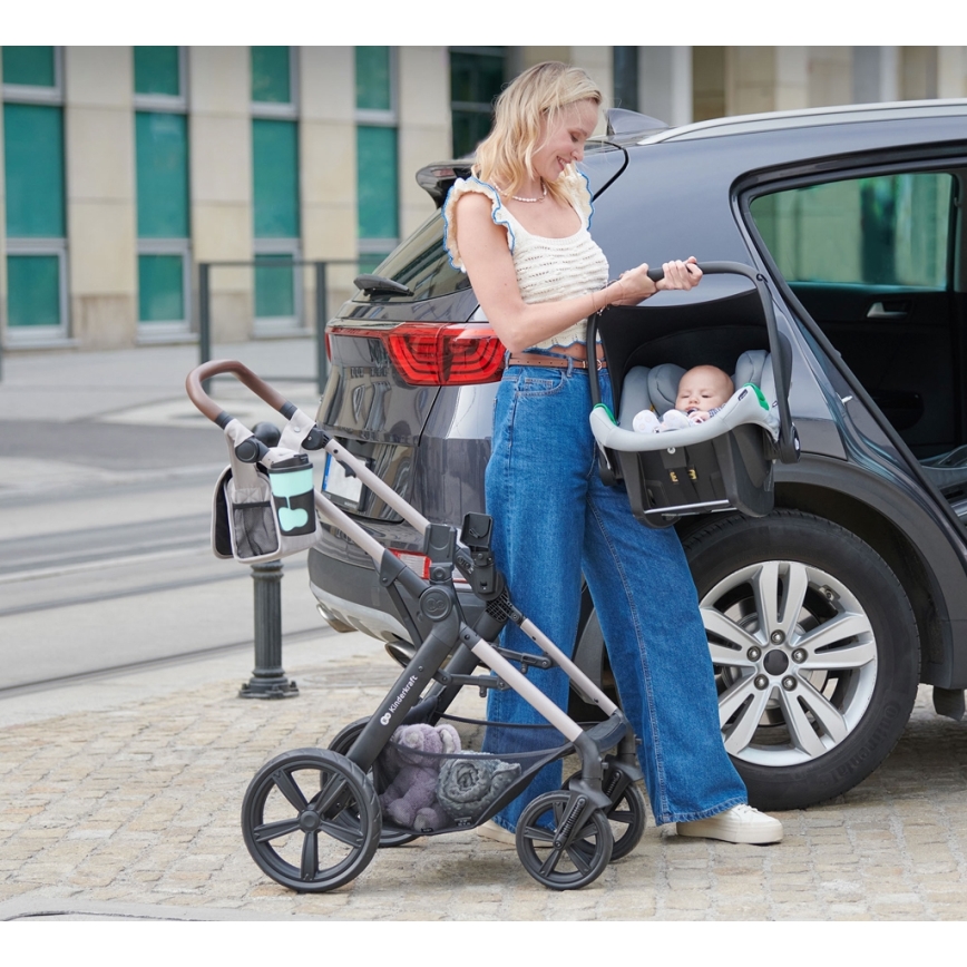 KINDERKRAFT - Kombinations barnvagn 3i1 MOOV 2 Sand beige + bilstol MINK PRO