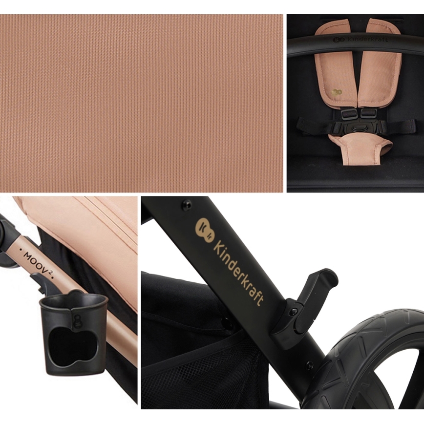 KINDERKRAFT - Kombinations barnvagn 3i1 MOOV 2 Sand beige + bilstol MINK PRO