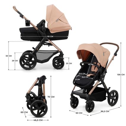 KINDERKRAFT - Kombinations barnvagn 3i1 MOOV 2 Sand beige + bilstol MINK PRO