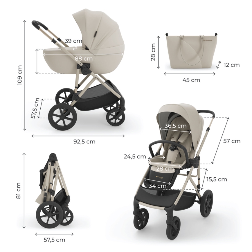 KINDERKRAFT - Kombinerad 3-i-1-barnvagn PRIME 3 Sand Dune