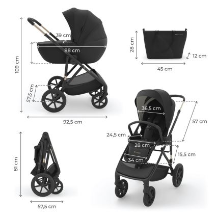 KINDERKRAFT - Kombinerad 3-i-1 barnvagn PRIME 3 Venezian svart