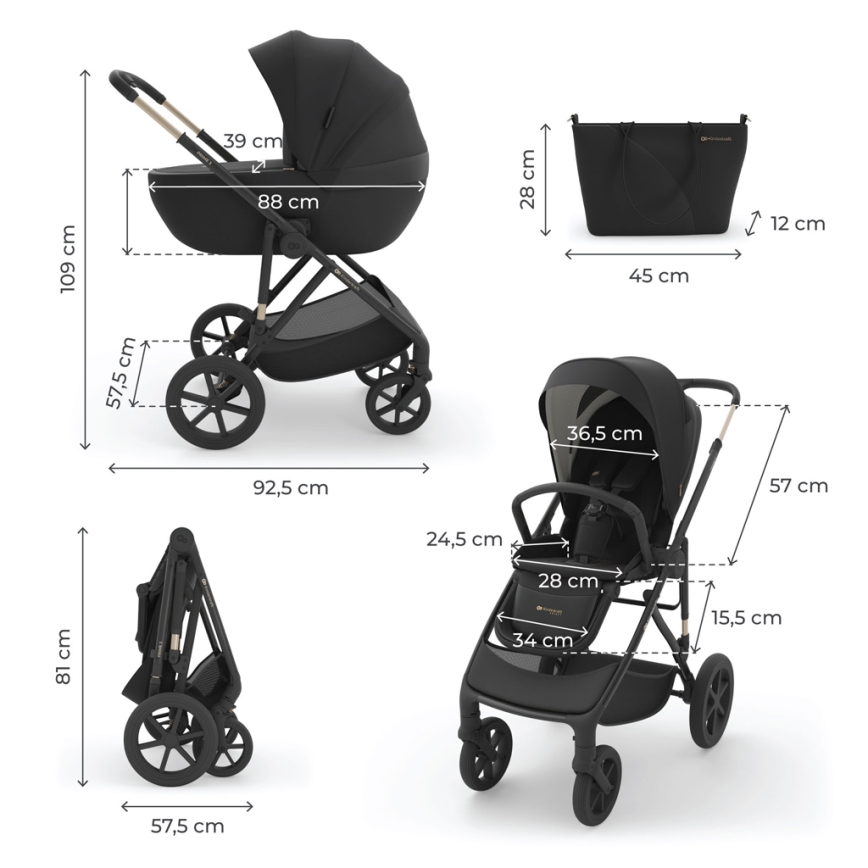 KINDERKRAFT - Kombinerad 3-i-1 barnvagn PRIME 3 Venezian svart