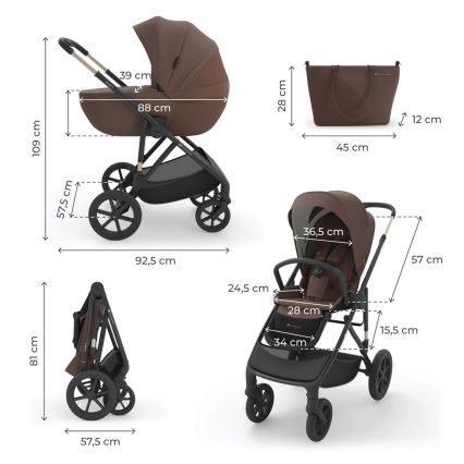KINDERKRAFT - Kombinerad barnvagn 3-i-1 PRIME 3 Velvet Mocca