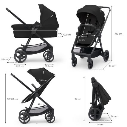 KINDERKRAFT - Kombinerad barnvagn 4-i-1 NEWLY Classic svart + bilbarnstol MINK PRO med ISOFIX-bas