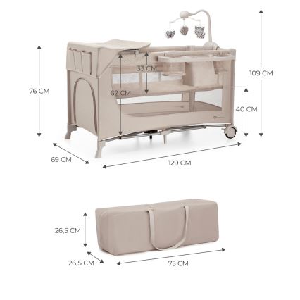 KINDERKRAFT - Resesäng JOY 2 med tillbehör beige