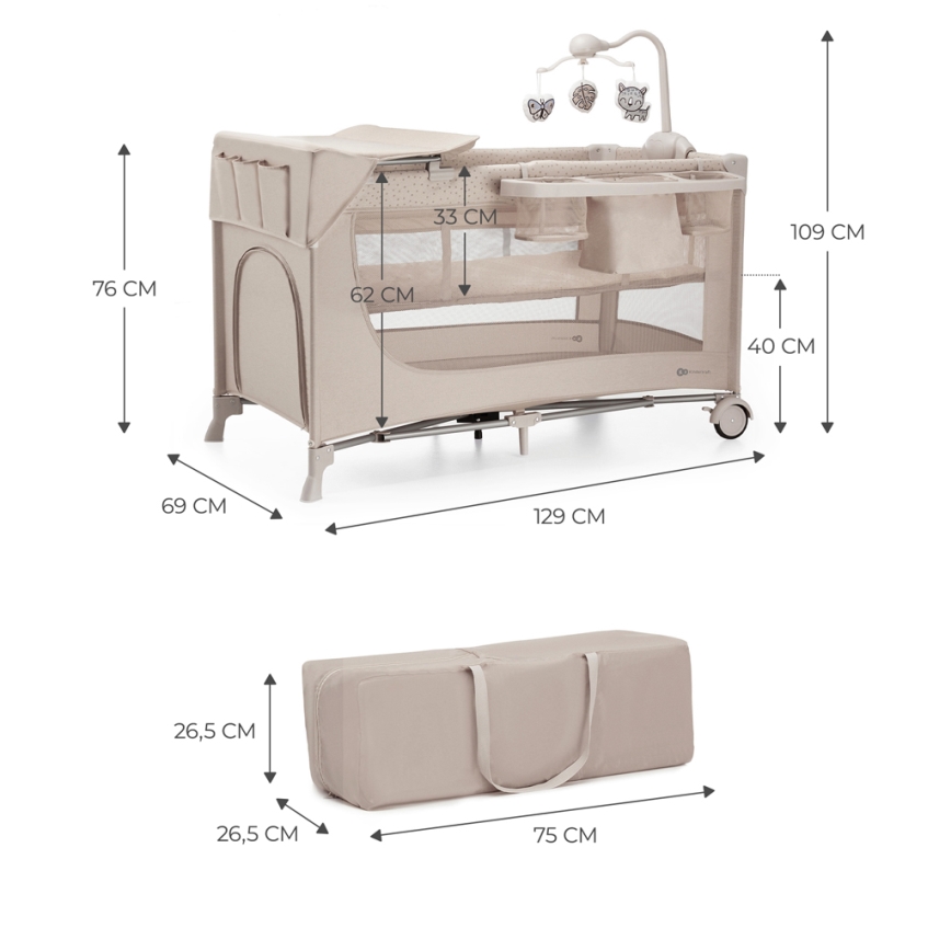 KINDERKRAFT - Resesäng JOY 2 med tillbehör beige
